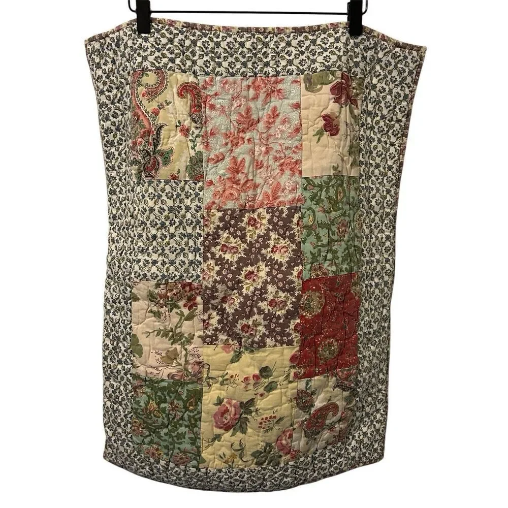 Pottery Barn Patchwork Quilted Standard Pillow Cover Sham 20x26 Boho Peasant